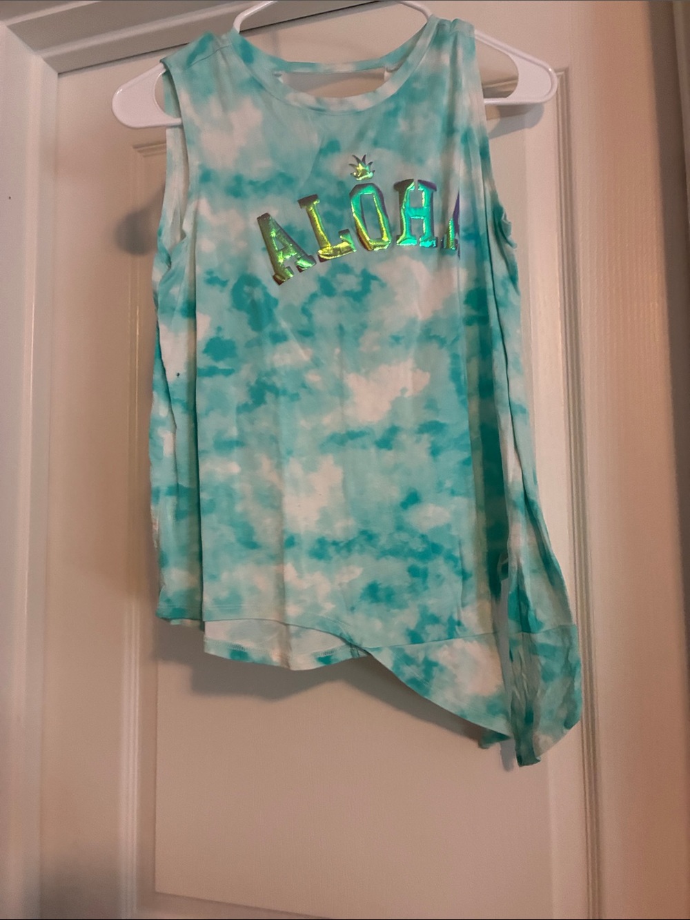 Girls' Teal Tie-Dye 'ALOHA' Tank Top
